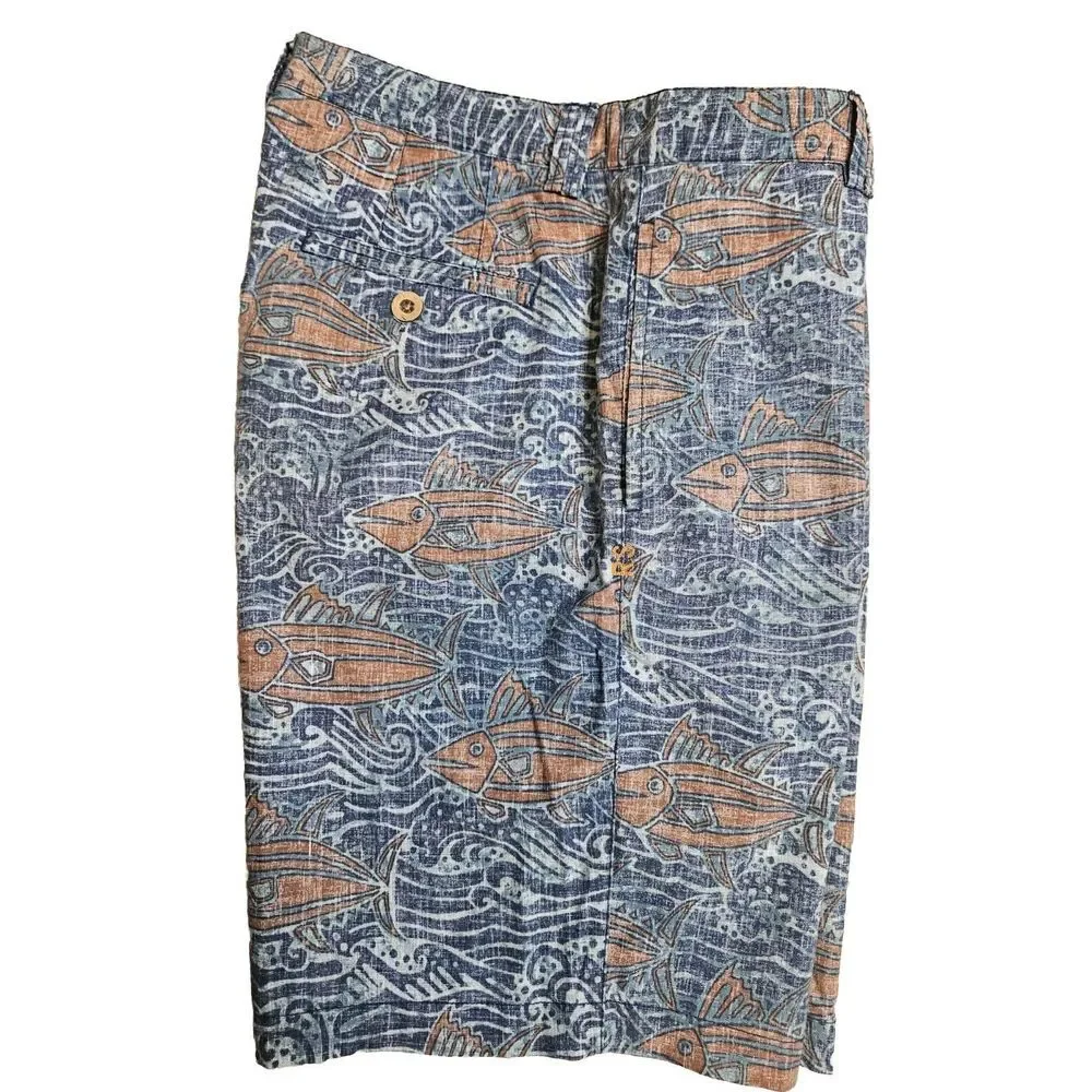 Reyn Spooner‎ Mens A'u I Nalu Shorts Fish Waves Reverse Print Size 34